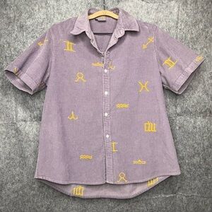 Chuot Trang Purple Corduroy Short Sleeve Button-Down Zodiac‎ Shirt- Sz XXL